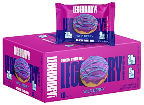 Legendary Foods High Protein Snack Wild Berry Sweet Roll | 20 Gr Pure Protein Bar Alternative | Low Carb Food | Low Sugar and Gluten Free Keto Breakfast Snacks | Healthy Wild Berry Flavored Rolls (10-pack)